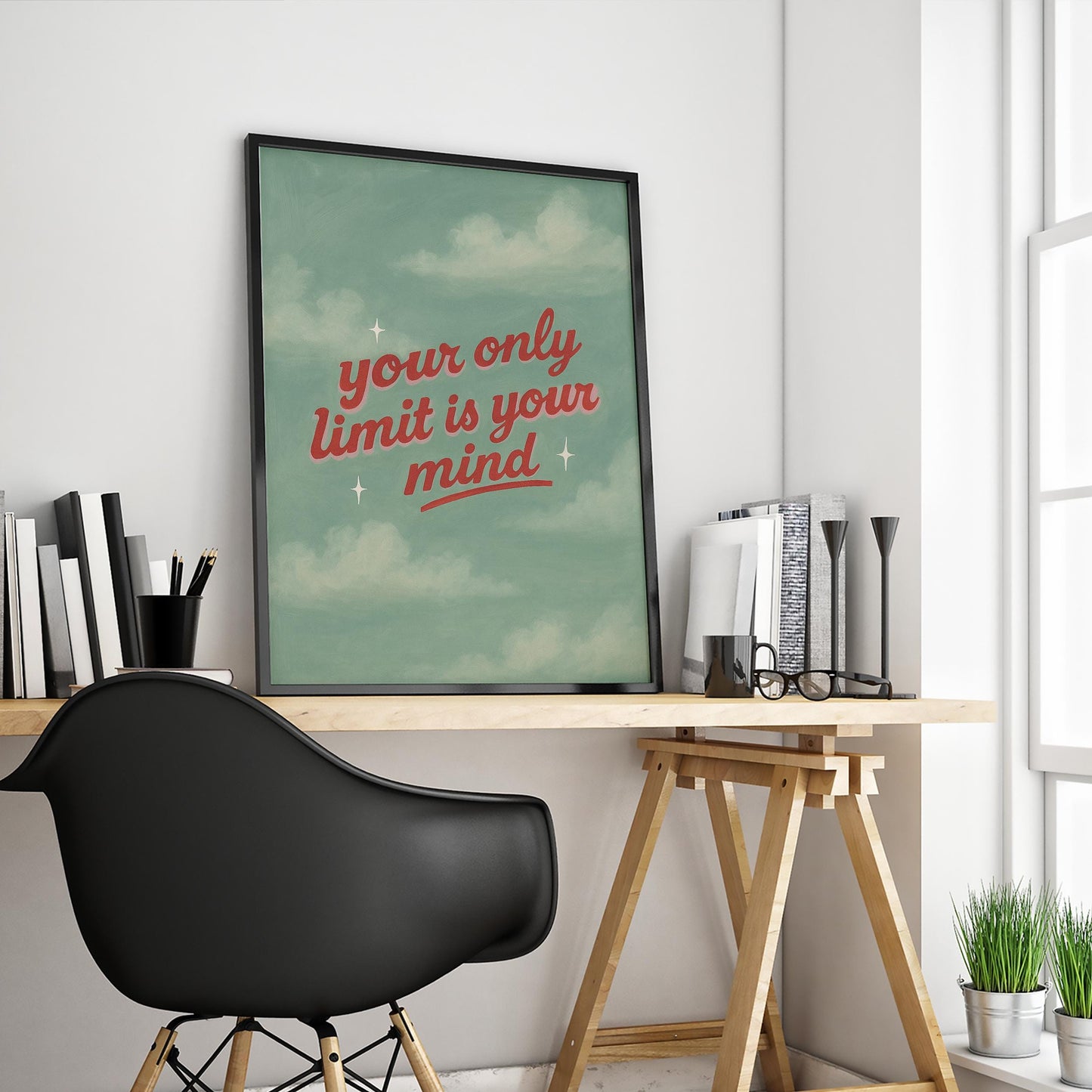 Motivational Quote Poster – Vintage Typography Print With Dreamy Sky Art