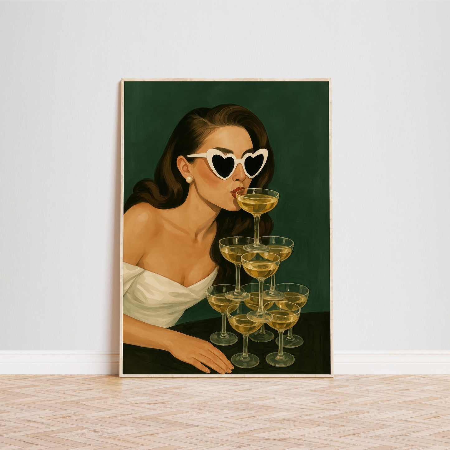 Vintage Glam Wall Art – Retro Party Print With Elegant Champagne Tower
