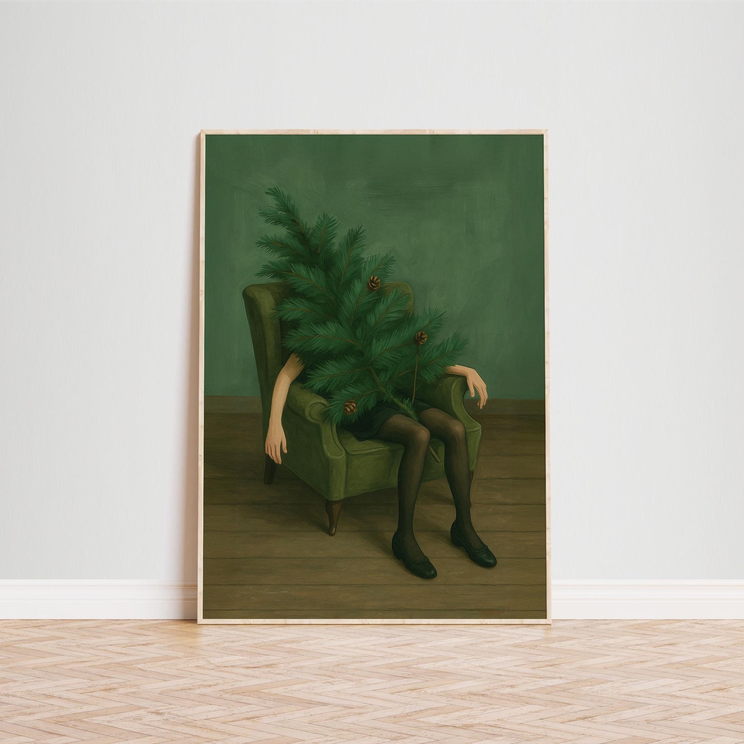 Exhausted Christmas Poster – Surreal Holiday Wall Art With Moody Festive Burnout