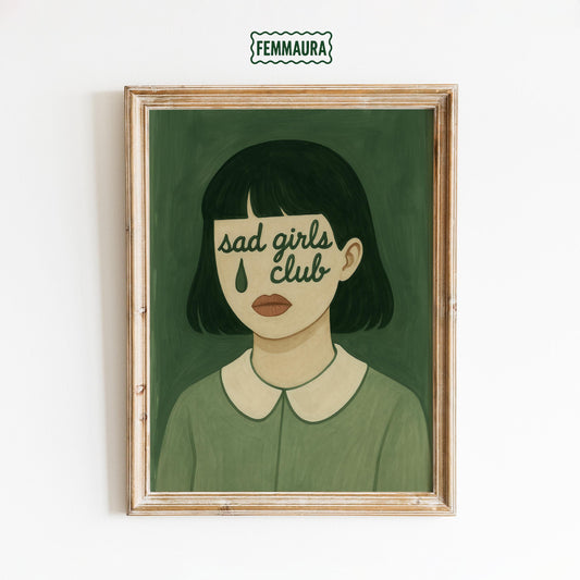 Sad Girls Club Poster – Moody Feminist Retro Wall Art With Vintage Illustration Style