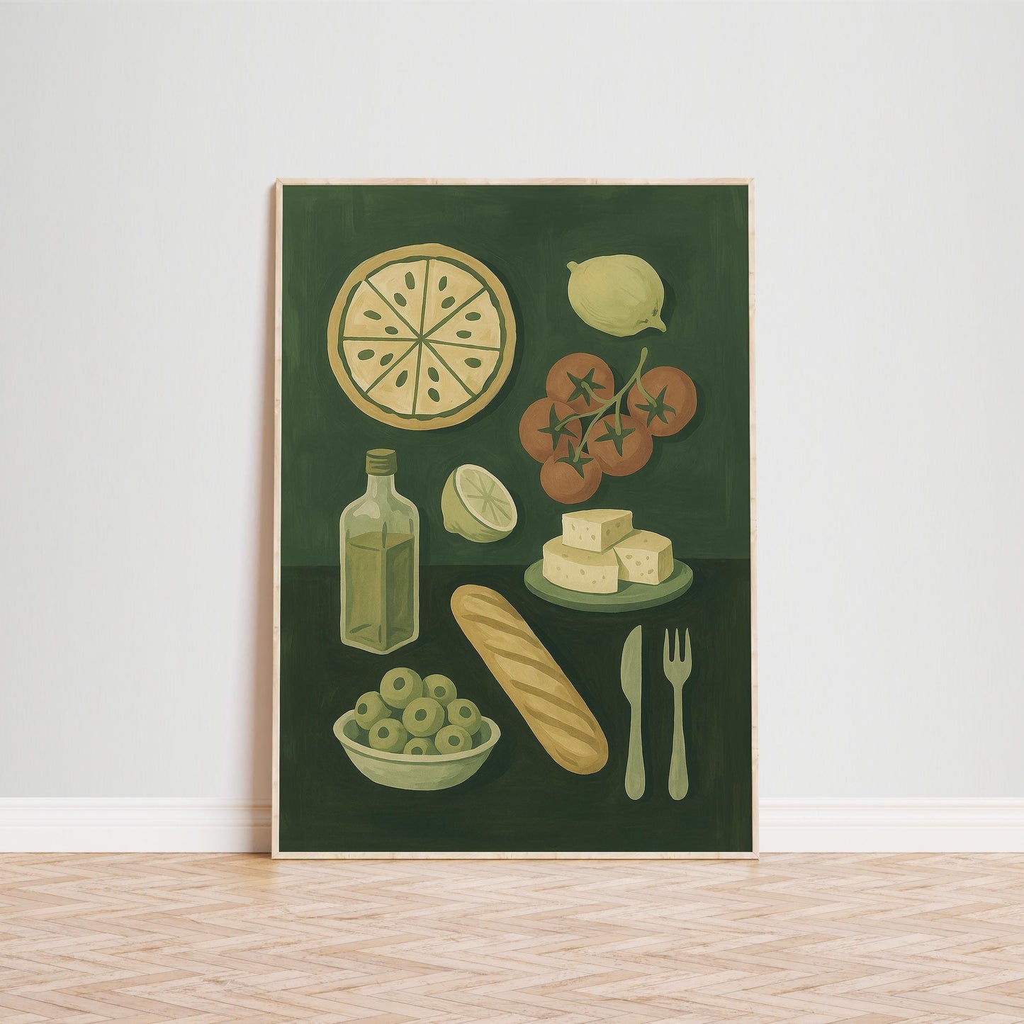Mediterranean Kitchen Art – Rustic Olive Lemon Print | Farmhouse Dining Decor Poster