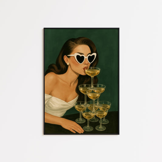 Vintage Glam Wall Art – Retro Party Print With Elegant Champagne Tower
