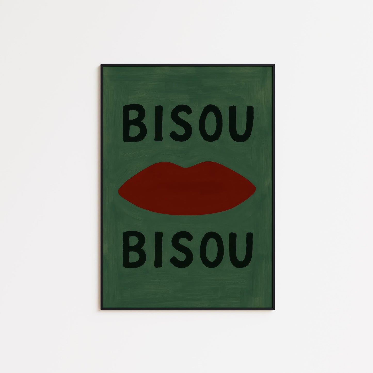 French Kiss Wall Art – Bisou Wall Print With Cheeky Lips Illustration