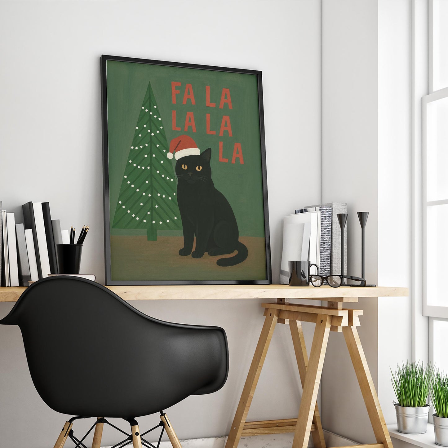 Retro Christmas Cat Poster – Black Cat Wall Art With Playful Holiday Typography