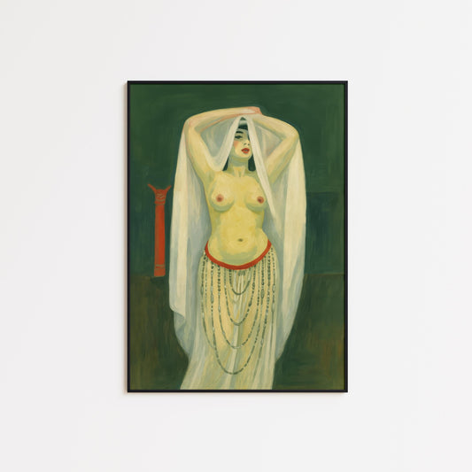 Orientalist Nude Wall Art - Exotic Vintage Figure Print | Sensual Sheer Veil Decor