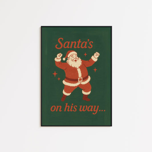 Retro Christmas Poster – Vintage Holiday Art | Santa Dancing Print Wall Decor