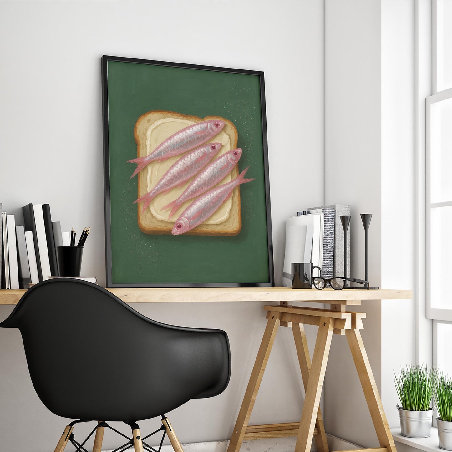 Retro Food Poster – Quirky Sardine Toast Pop Art Print for Kitchen Wall Decor