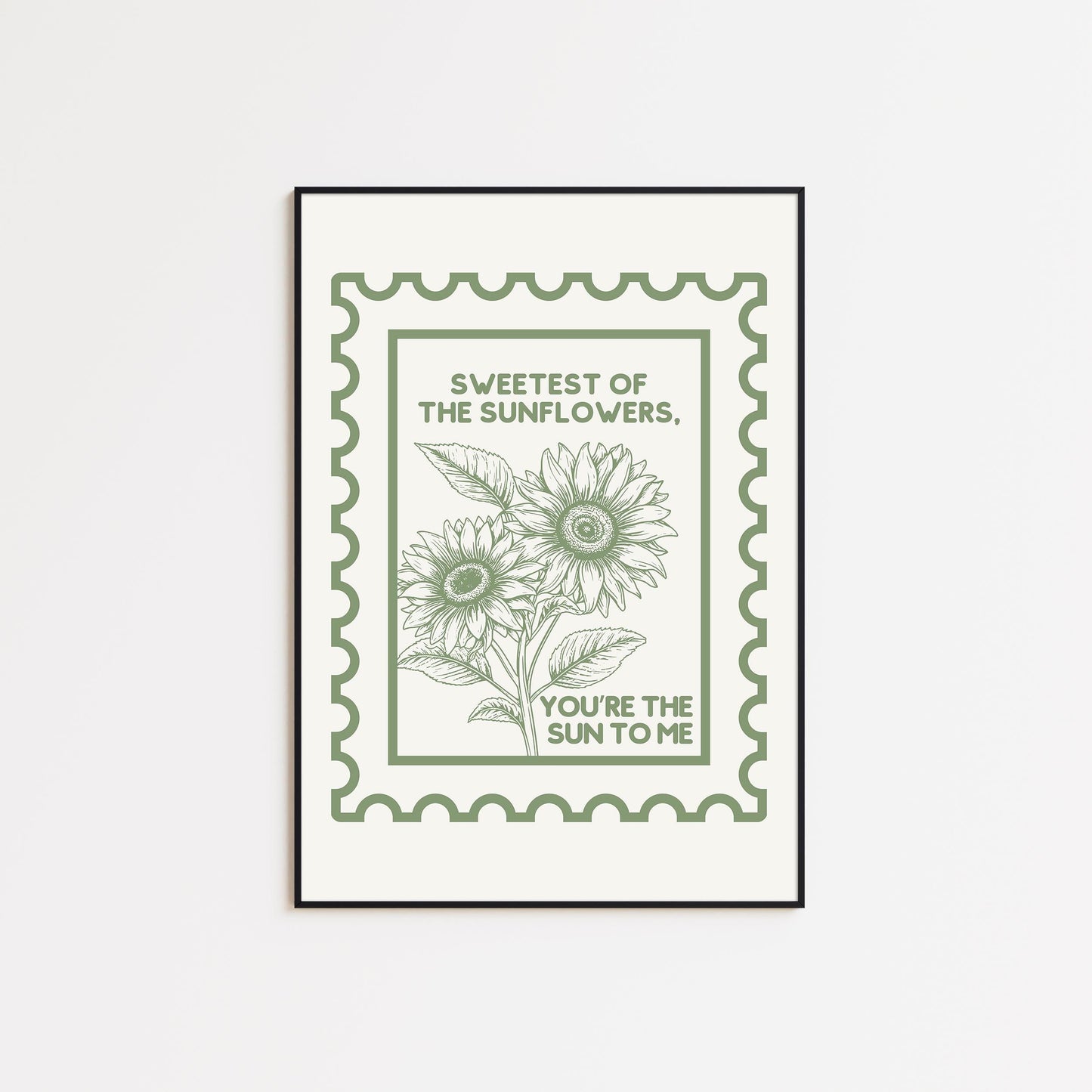 Sun To Me Poster, Sunflower Love Quote Poster – Vintage Stamp Style Romantic Wall Art