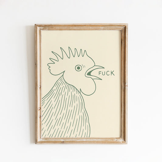 Funny Rooster Poster – Minimal Kitchen Wall Art, Bold Farm Animal Print
