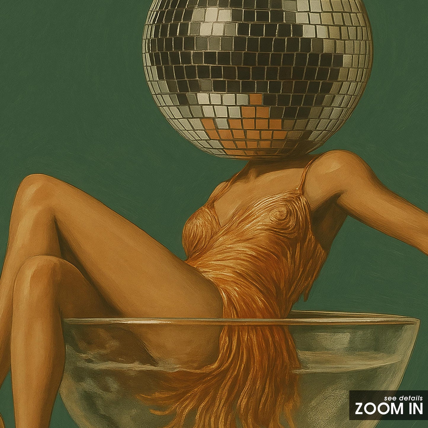 Disco Lady Poster – Retro Glam Art | Vintage Nightlife Print & Bold Green Gold Design