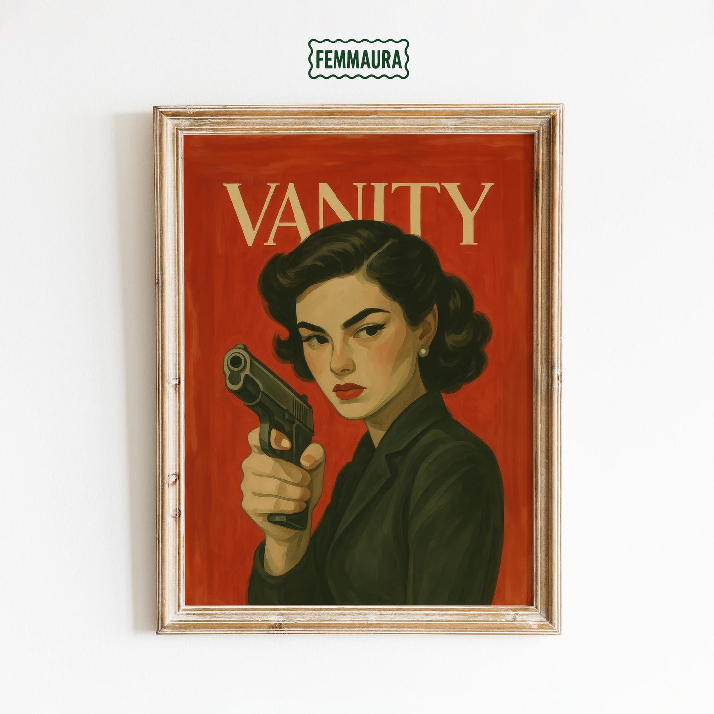 Femme Fatale Poster – Bold Red Retro Noir Art With Feminist Wall Decor