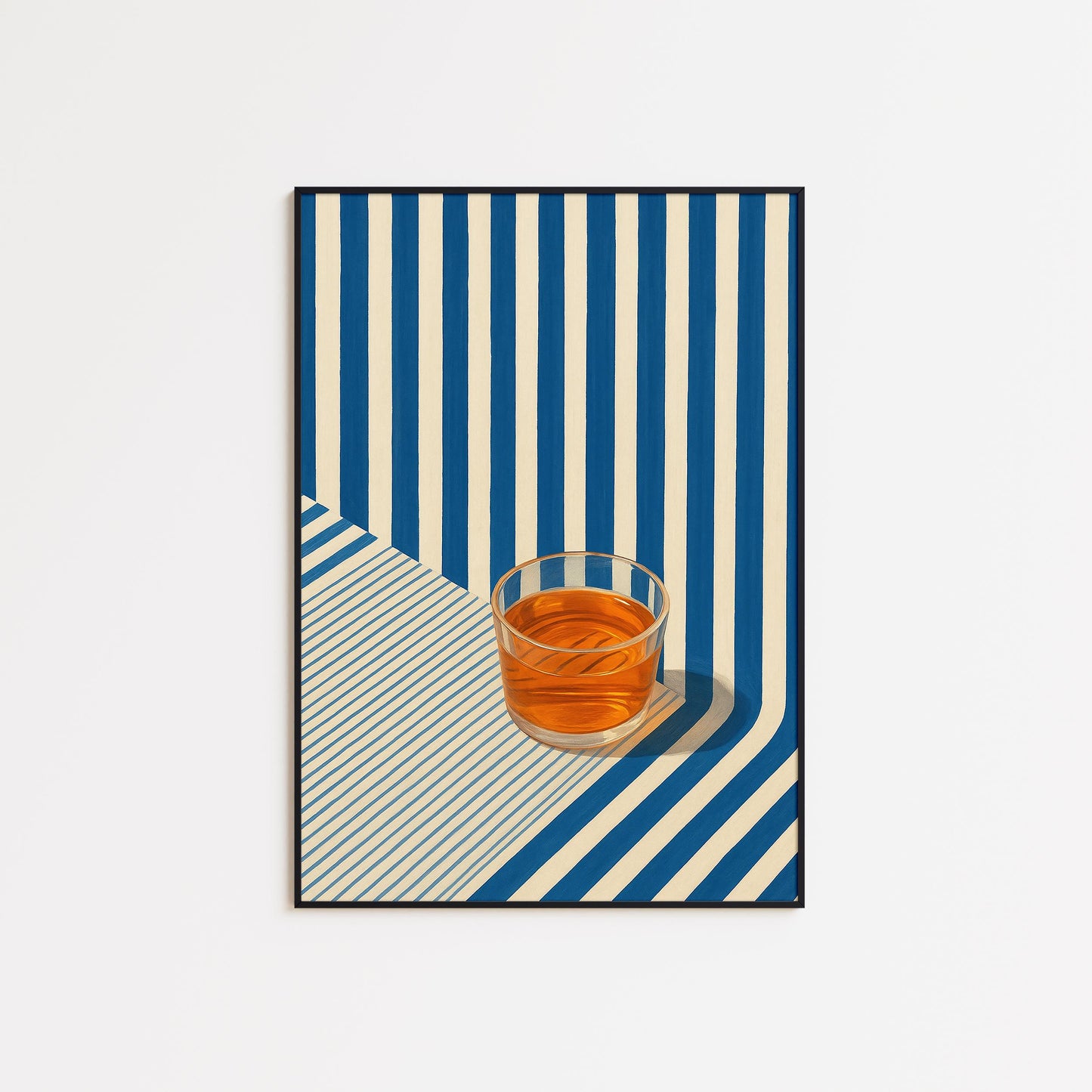 Retro Whiskey Poster – Striped Vintage Bar Art With Geometric Blue Stripe Design