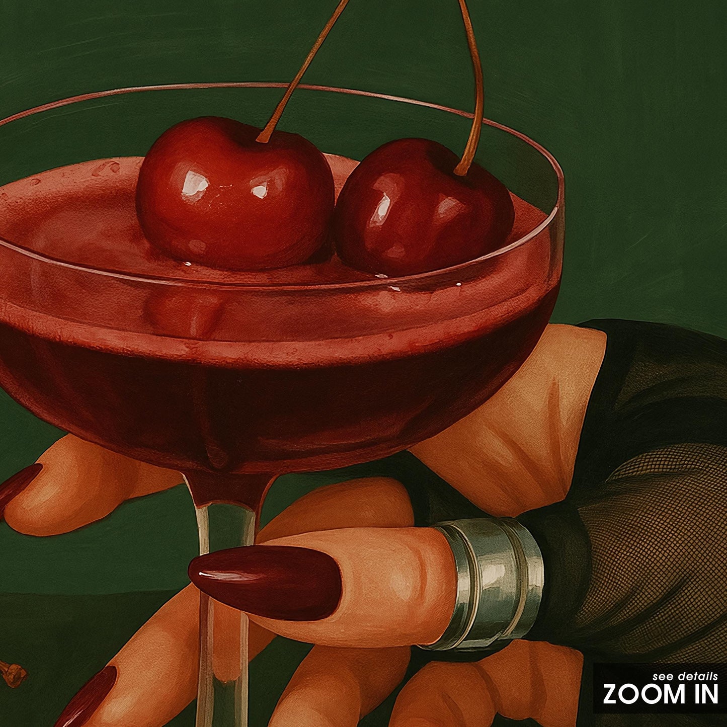 Cherry Cocktail Art Print – Vintage Noir Sensual Wall Art | Digital Download
