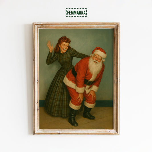 Vintage Santa Poster – Playful Retro Christmas Art | Cheeky Holiday Wall Decor