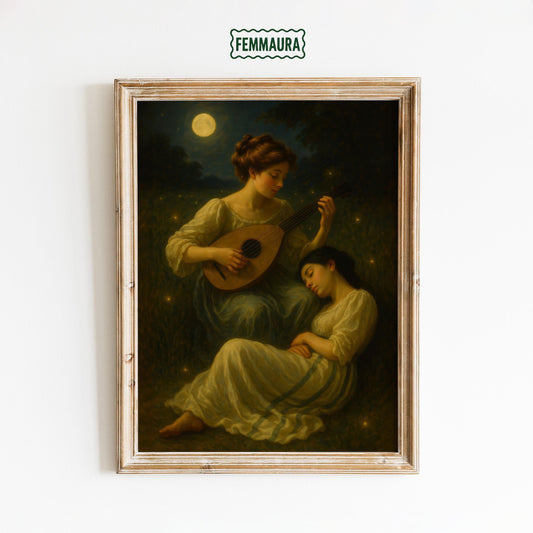 Sapphic Romantic Art – Fine Art Poster Featuring Queer Love Vintage Music
