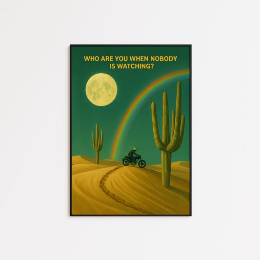 Surreal Desert Art – Motorcycle Wall Decor With Inspirational Quote Print