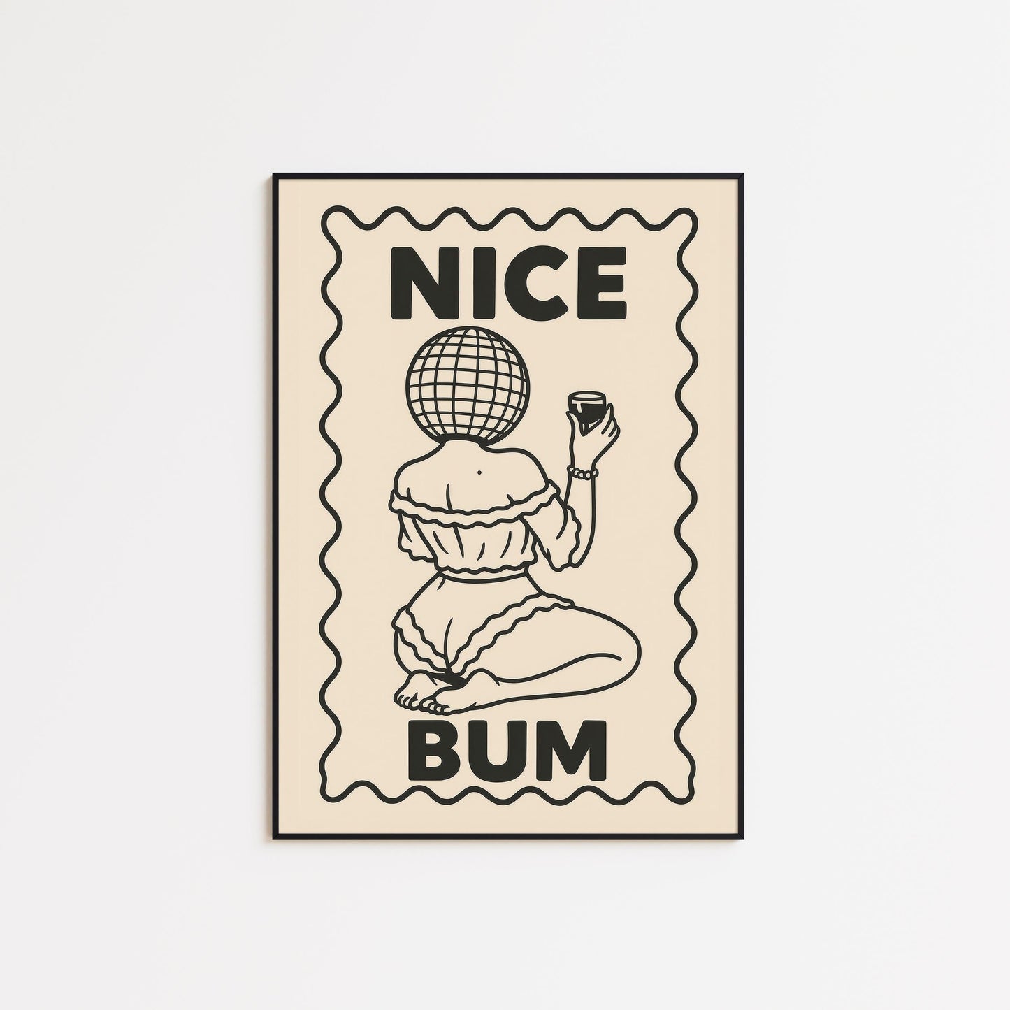Funny Disco Ball Poster – Cheeky Femme Art Print | Minimalist Line Art Wall Decor