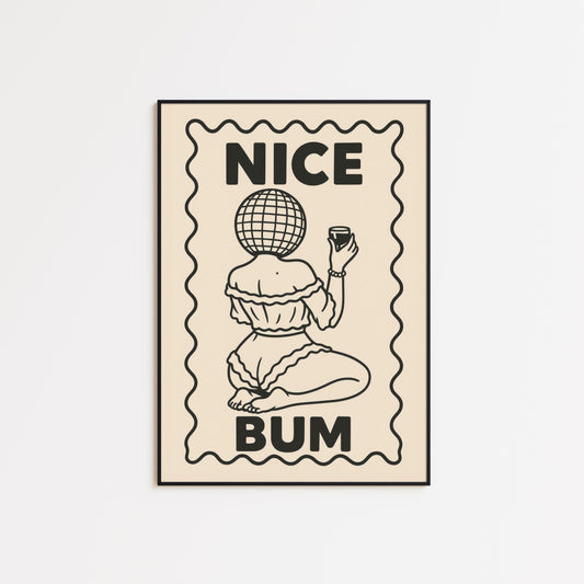 Funny Disco Ball Poster – Cheeky Femme Art Print | Minimalist Line Art Wall Decor