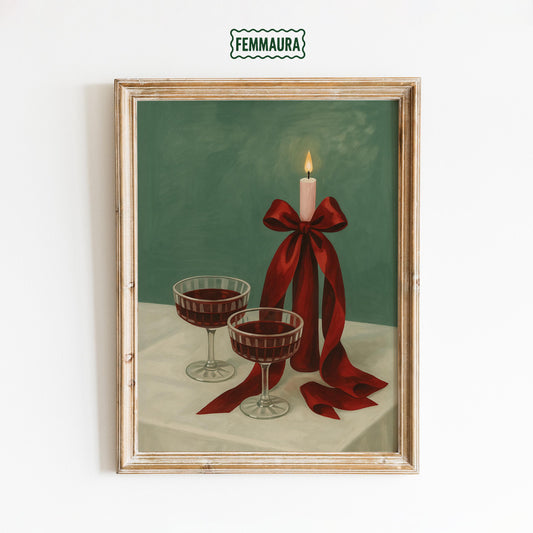 Romantic Candle Poster – Festive Holiday Wall Art With Cozy Wine Artwork
