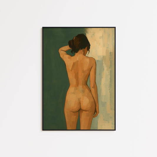 Minimalist Nude Art – Feminine Wall Decor | Green Gold Print | Bedroom Art Print