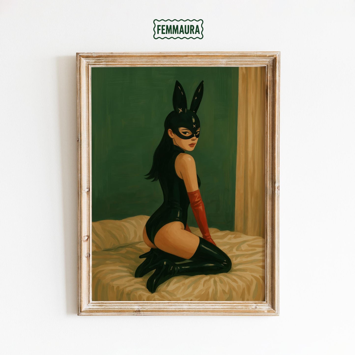 Femme Fatale Poster – Bunny Mask Art | Seductive Wall Print for Bedroom Decor