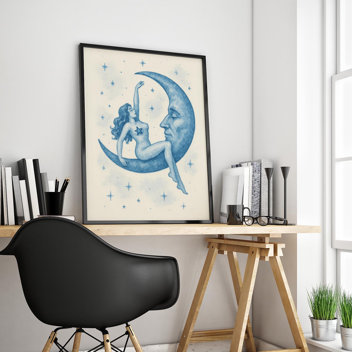 Moon Goddess Poster – Celestial Wall Print | Mystical Feminine Nude Art