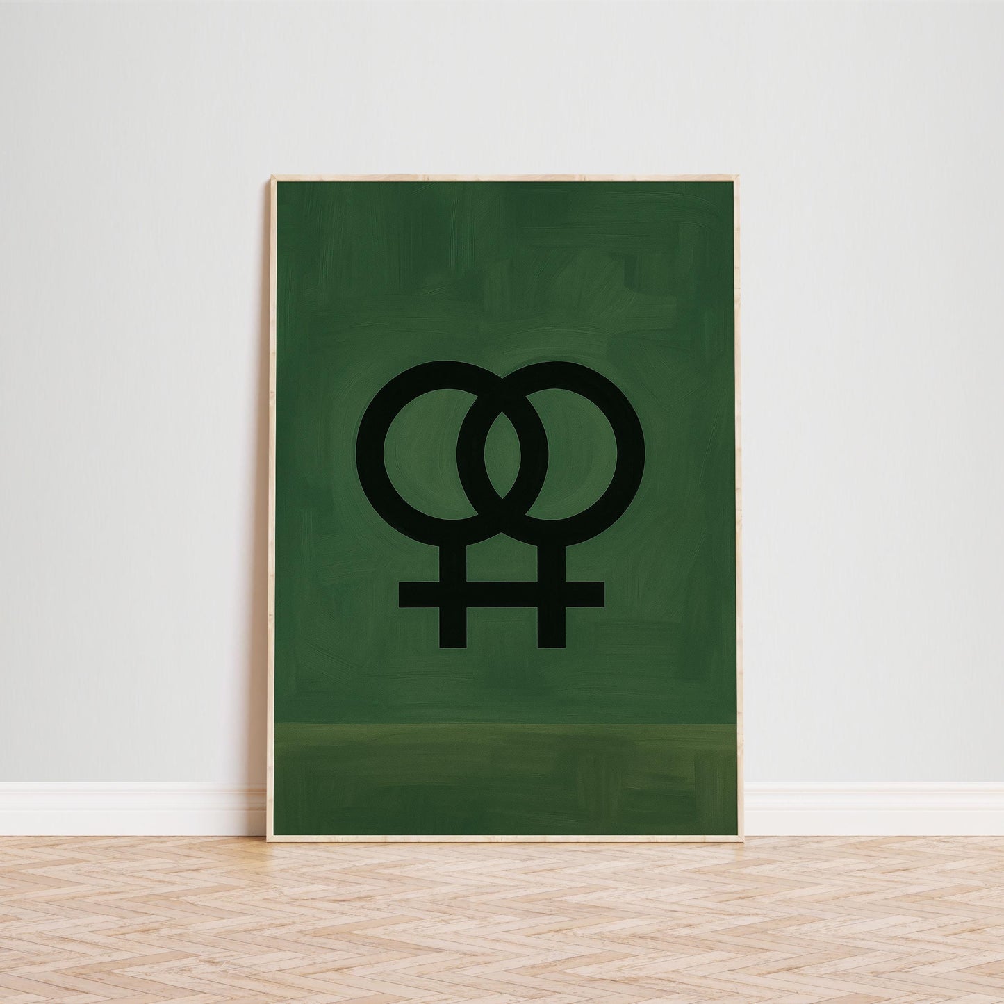 Double Venus Symbol Poster – Minimalist Feminist Wall Art With Moody Green Background