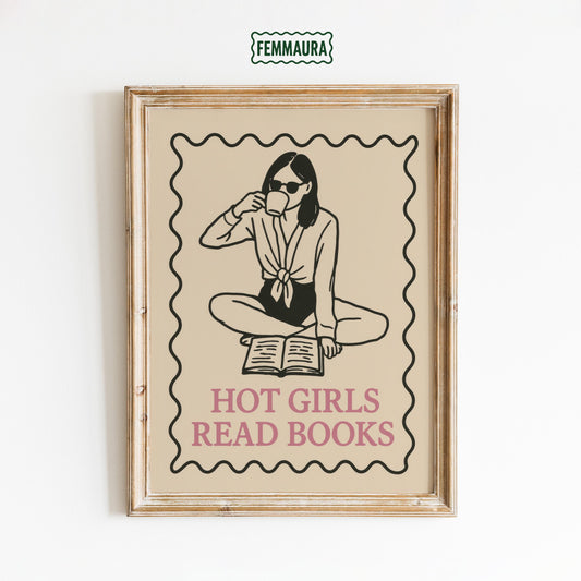 Feminist Bookish Wall Art – Retro Reading Poster for Smart Girl Decor