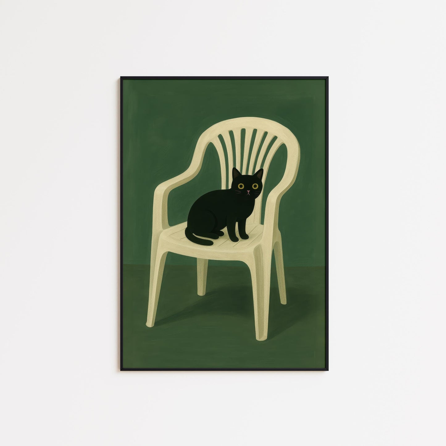 Black Cat Wall Art – Minimalist Animal Poster Print on Plastic Chair