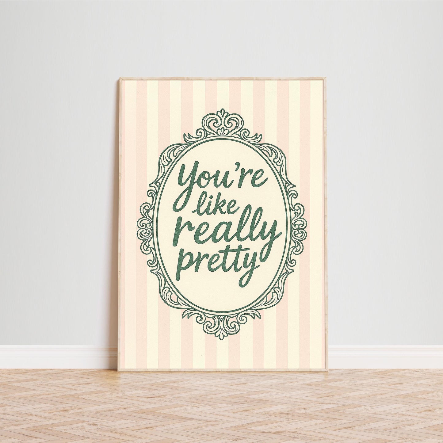 Feminine Quote Wall Art – Pink Striped Poster With Vintage Mirror Style