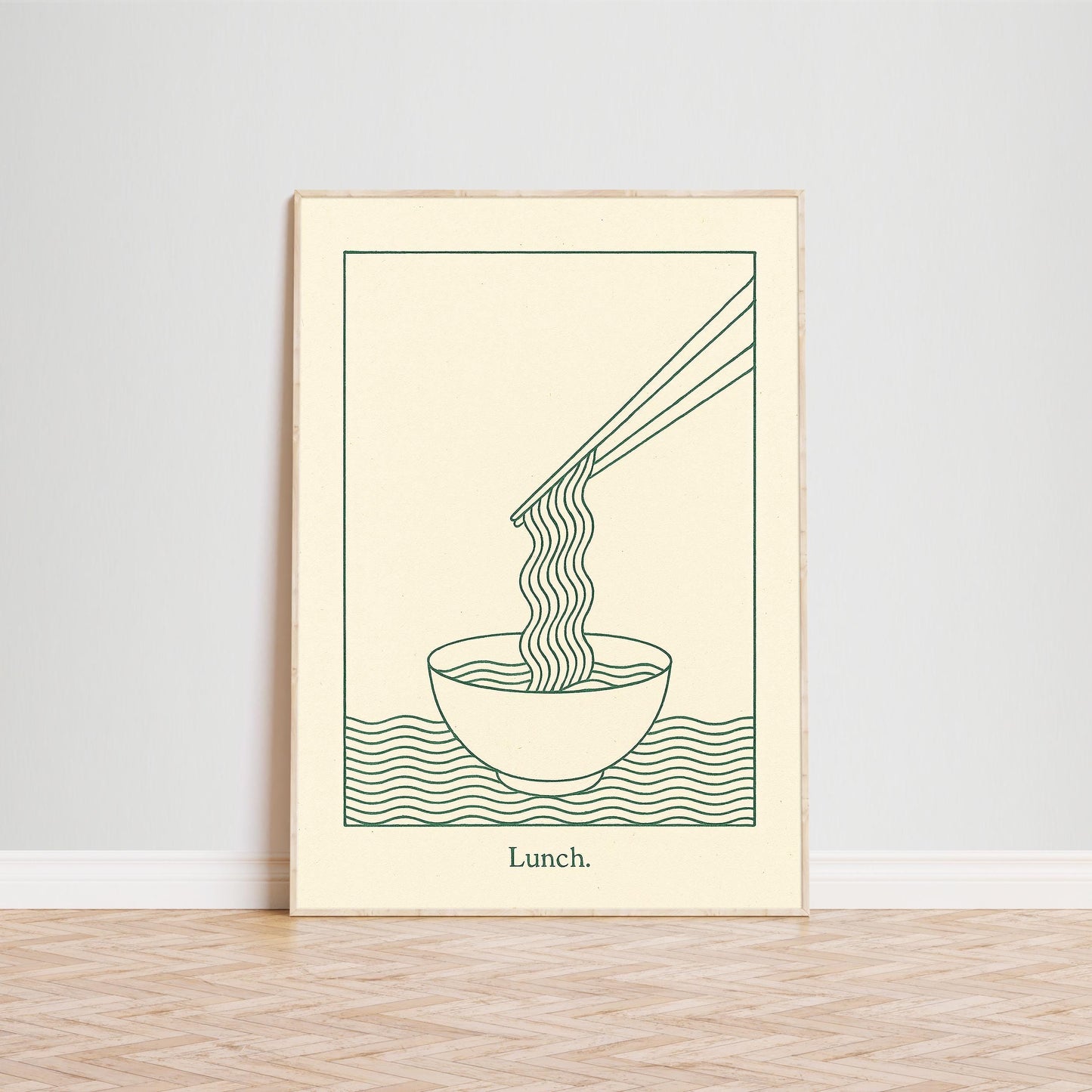 Lunch Poster – Minimal Line Art Noodle Bowl Print, Modern Kitchen Wall Decor