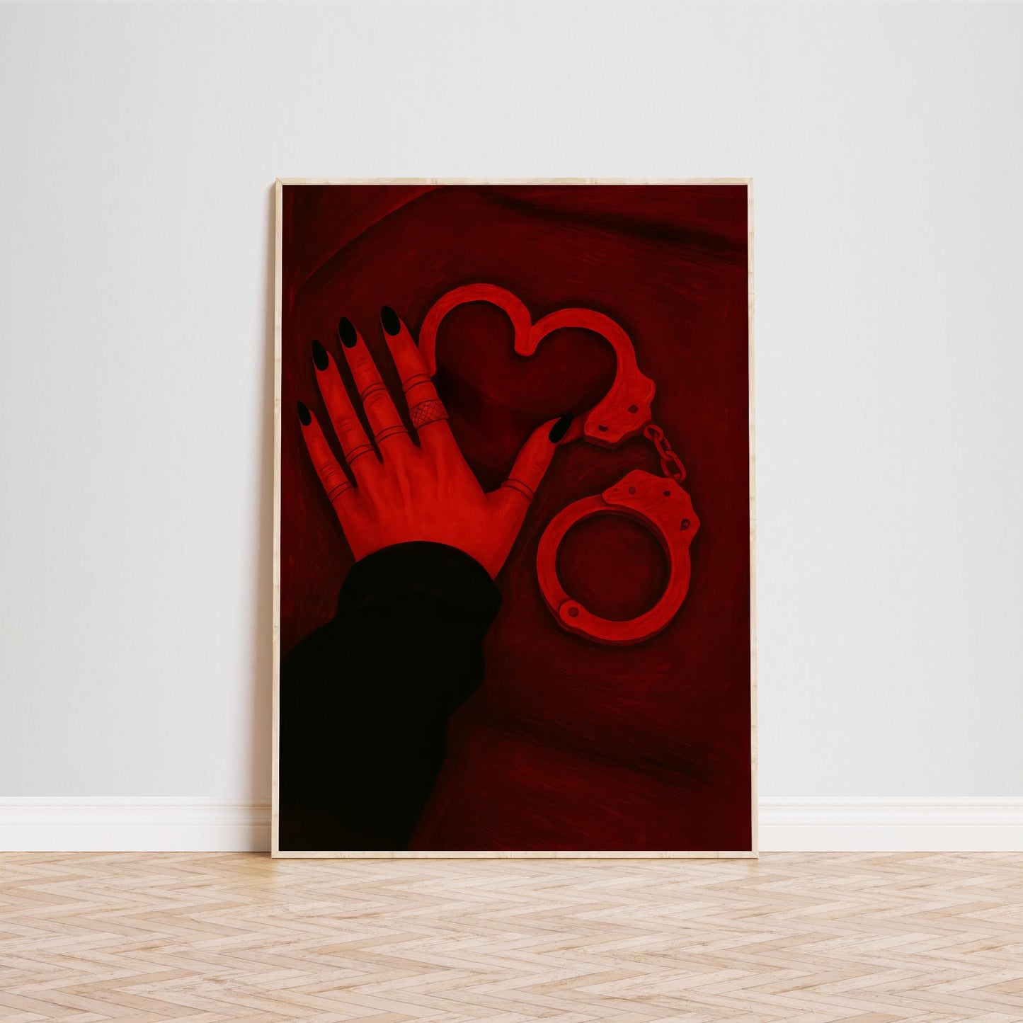 Gothic Love Wall Poster – Dark Gothic Artwork With Heart Shaped Handcuffs