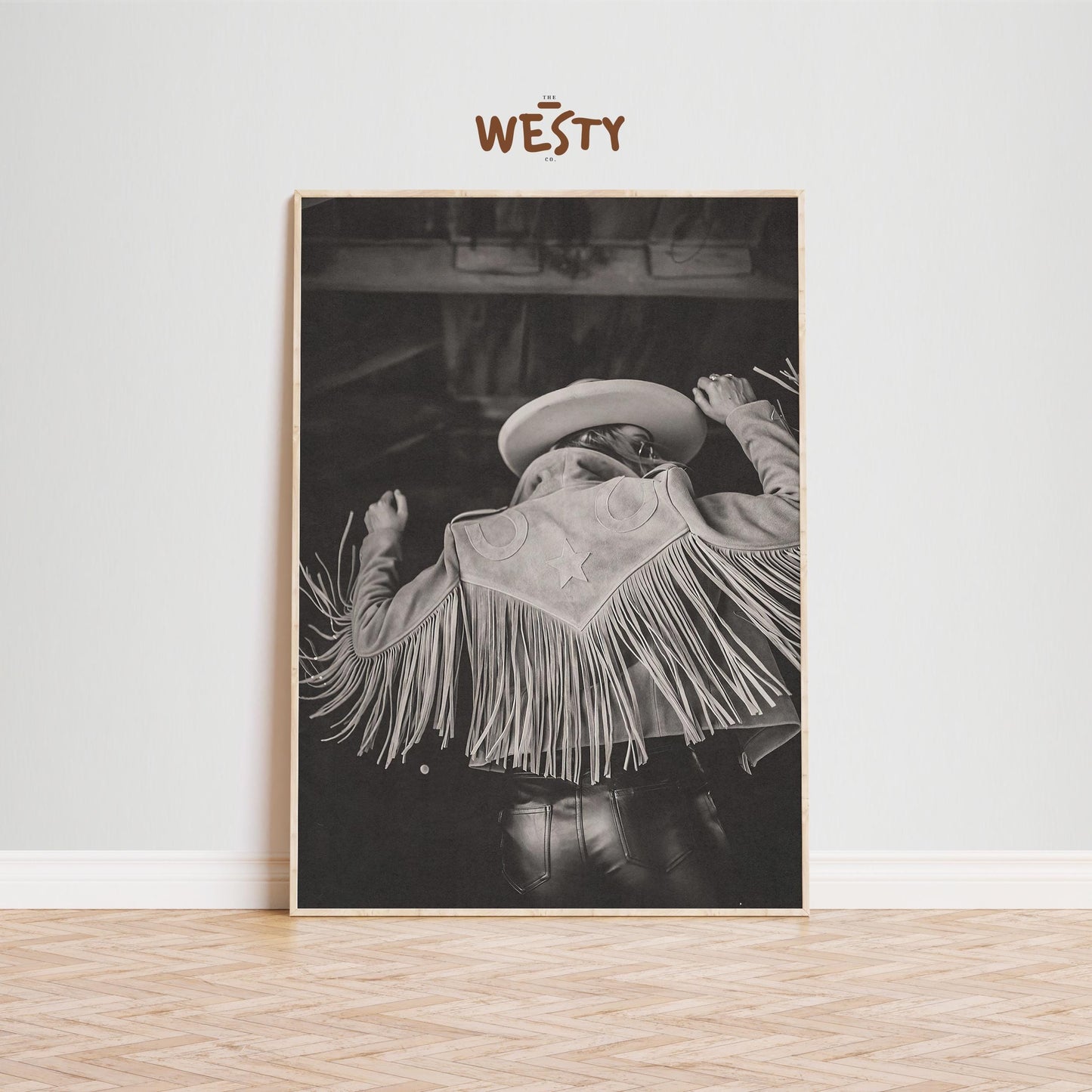 Western Fringe Star Jacket Poster – Monochrome Cowgirl Wall Art for Bold Rustic Interiors