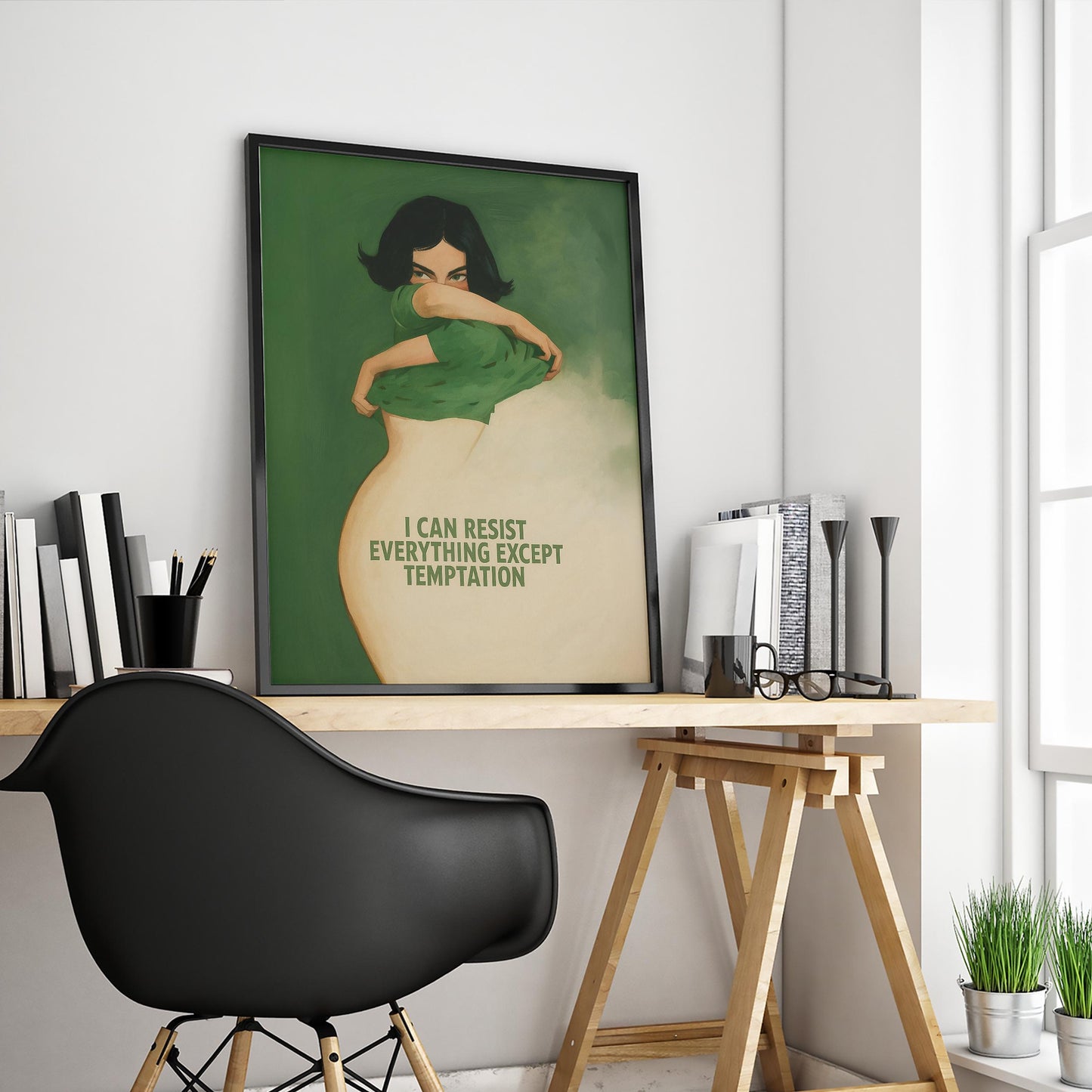 Feminine Art Print – Bold Green Minimalist Poster | Sensual Wall Art