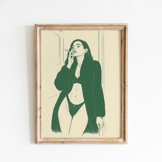 Smoky Muse Poster – Minimal Line Art Woman Print, Femmaura Bold Series