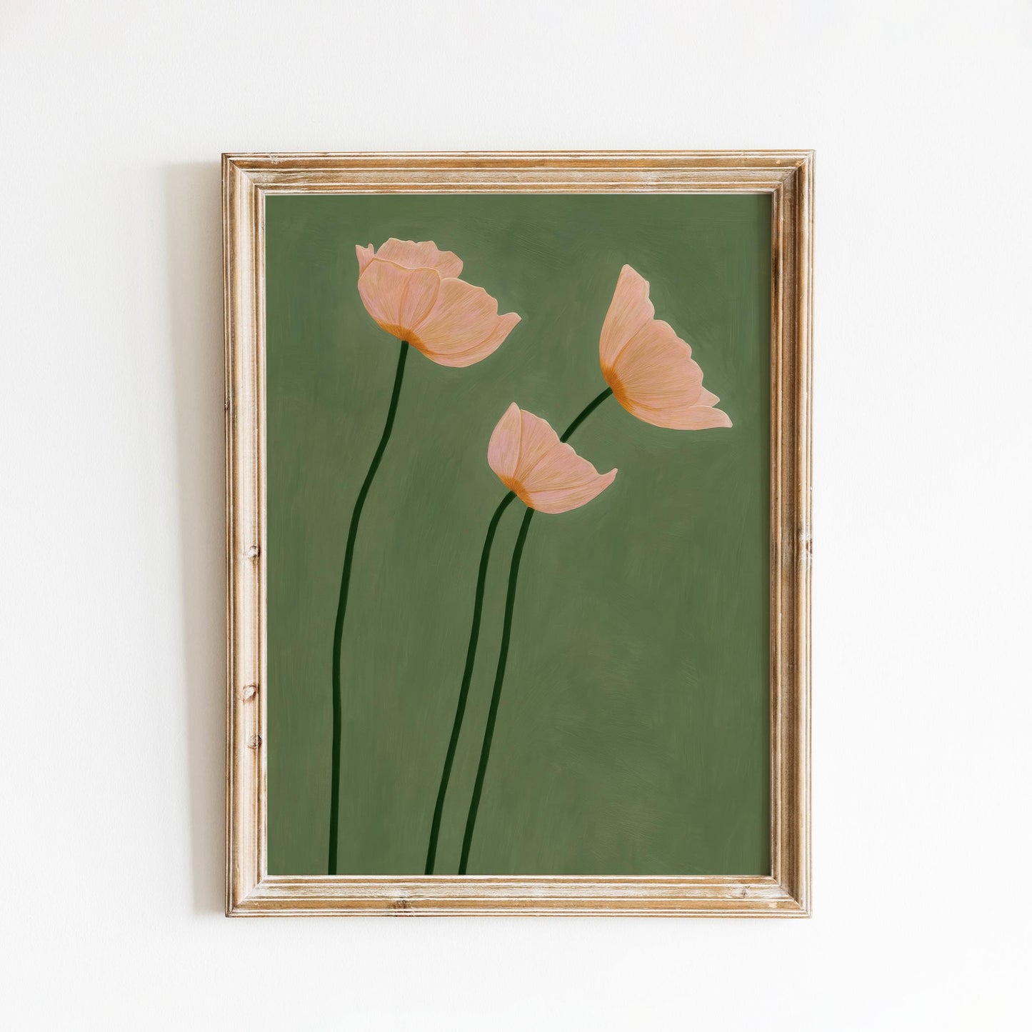Blush Peony Poster – Minimalist Floral Art with Olive Green Wall Decor