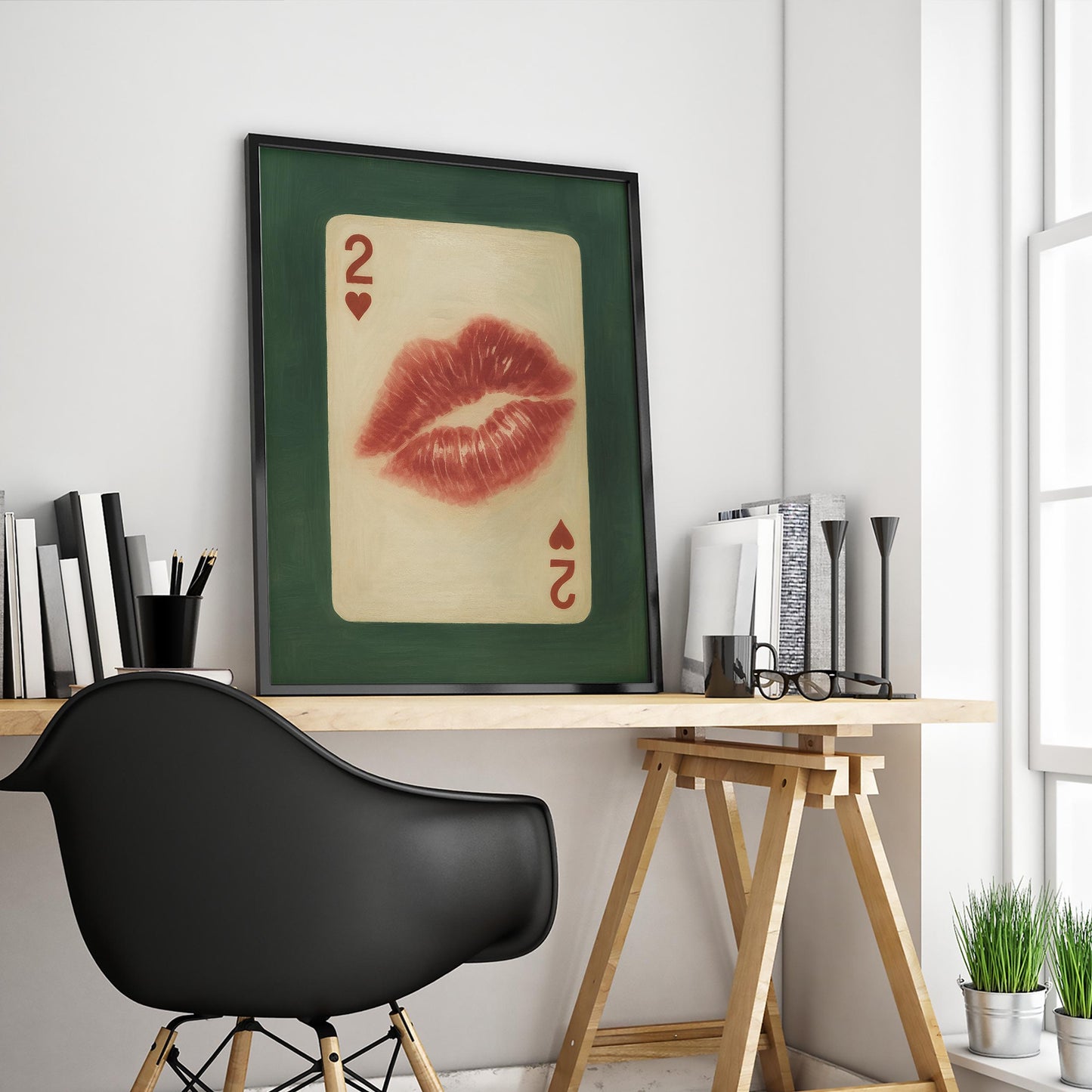 Two Of Hearts Poster – Retro Kiss Art | Romantic Wall Print, Vintage Love