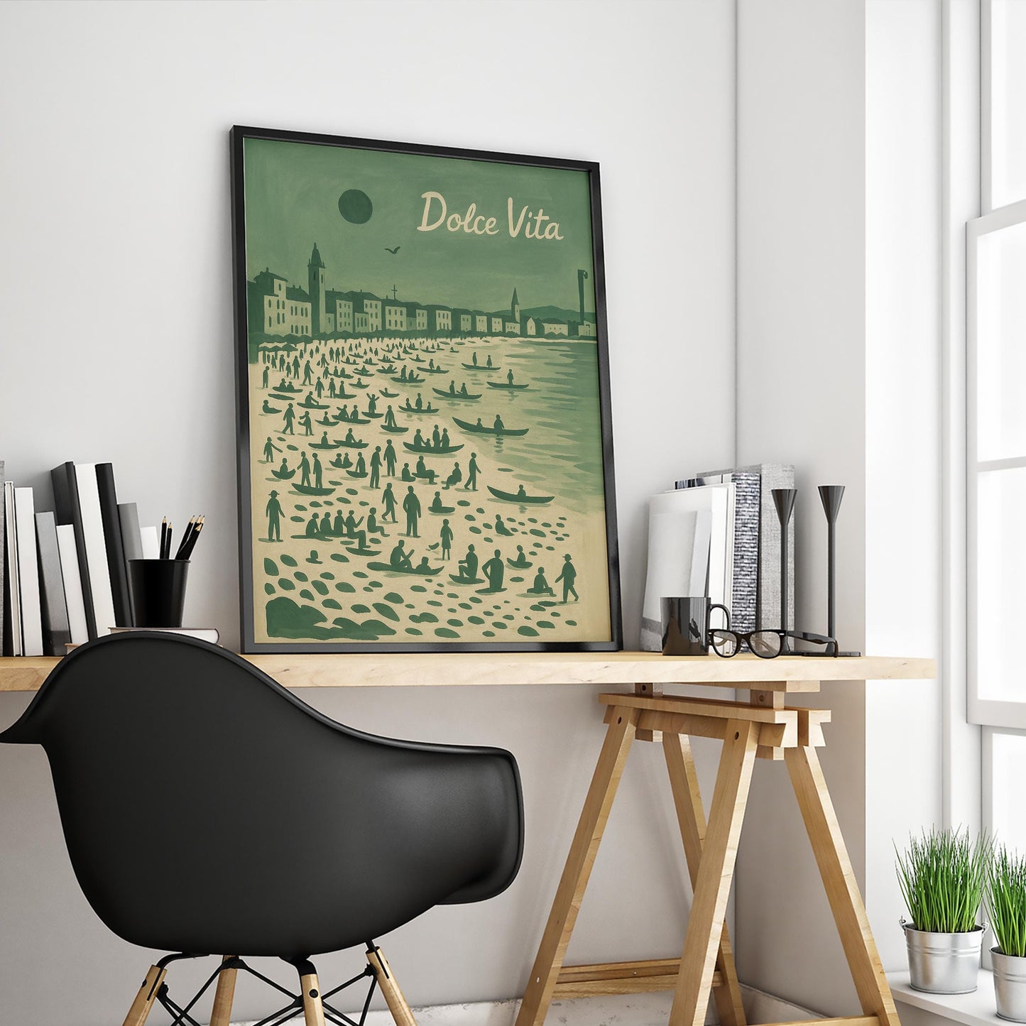 Vintage Italian Beach Poster – Mediterranean Coastal Art | Retro Summer Wall Print