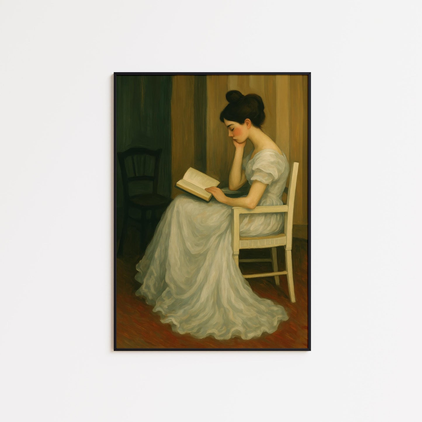 Vintage Reading Woman Poster – Dark Academia Art | Elegant Lady Print for Library Wall