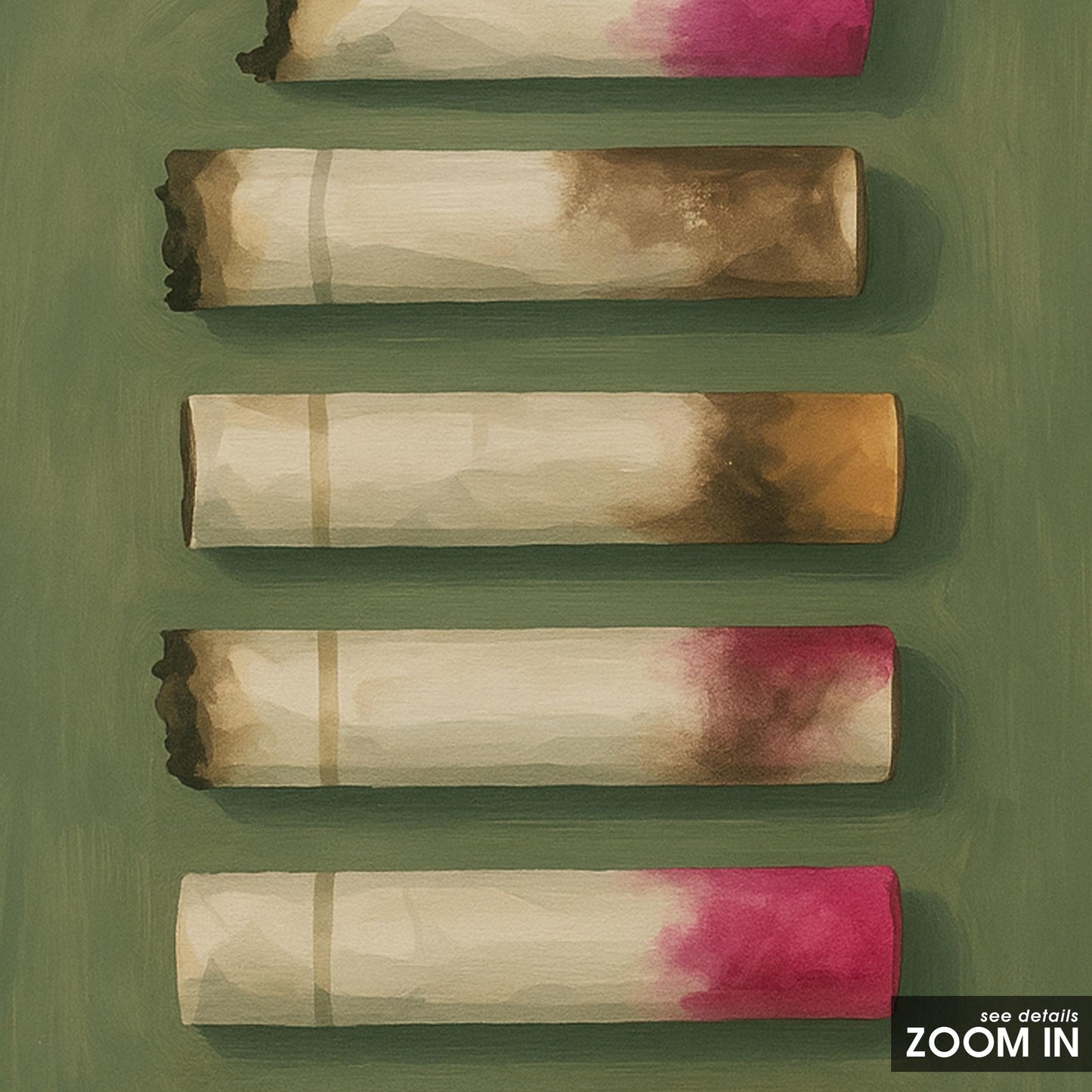 Lipstick Cigarette Butts Poster – Gritty Feminine Wall Art in Moody Green