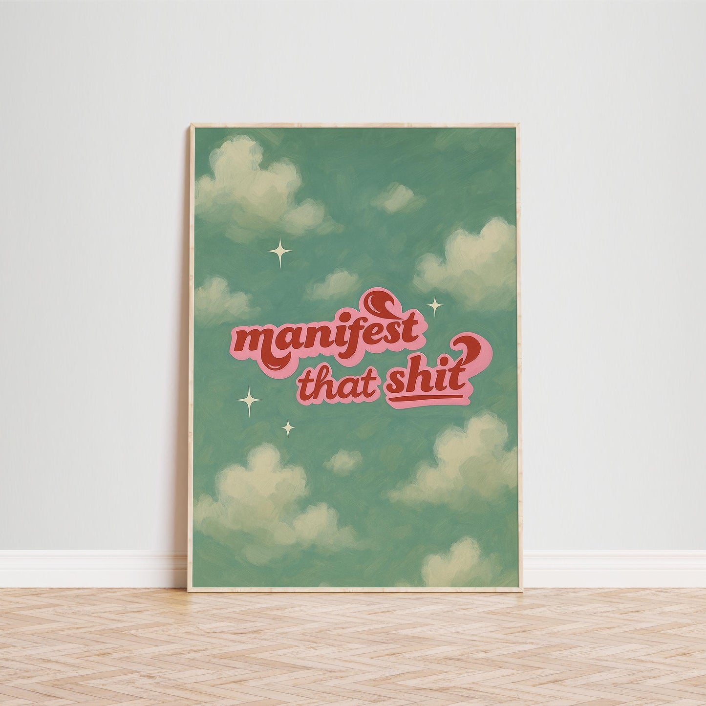 Retro Cloud Poster – Bold Text Print With Playful Typography & Pastel Sky Decor