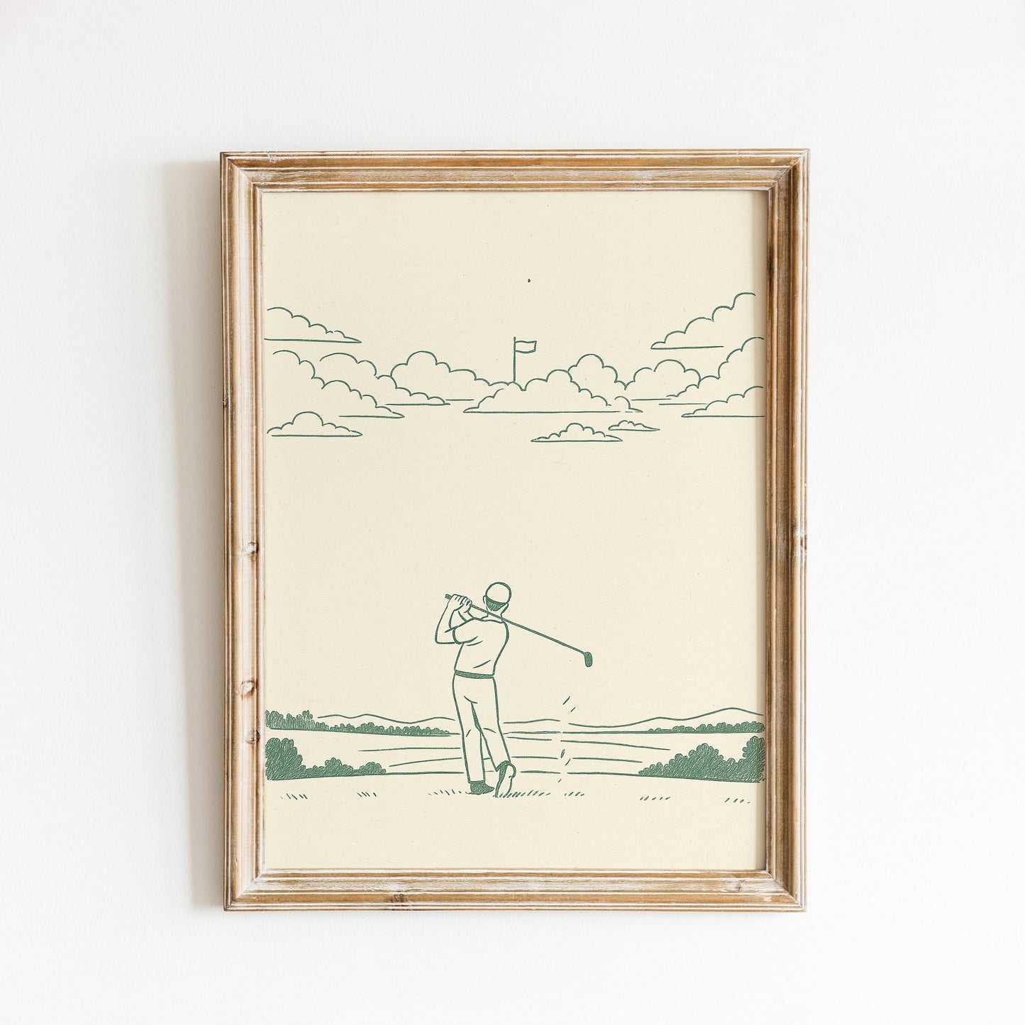Minimal Golf Swing Poster – Vintage Green Line Art for Sport Lovers