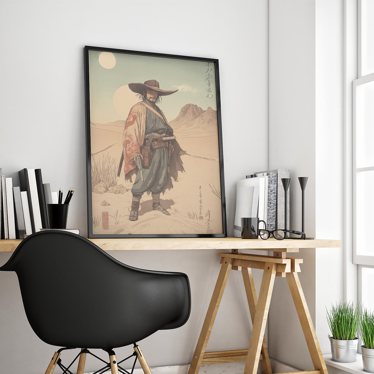 Gunslinger Samurai Poster – East West Desert Warrior Wall Art