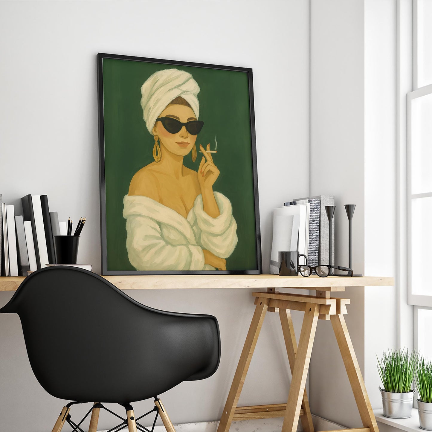 Retro Glam Wall Art – Vintage Style Print of Glamorous Woman in Green
