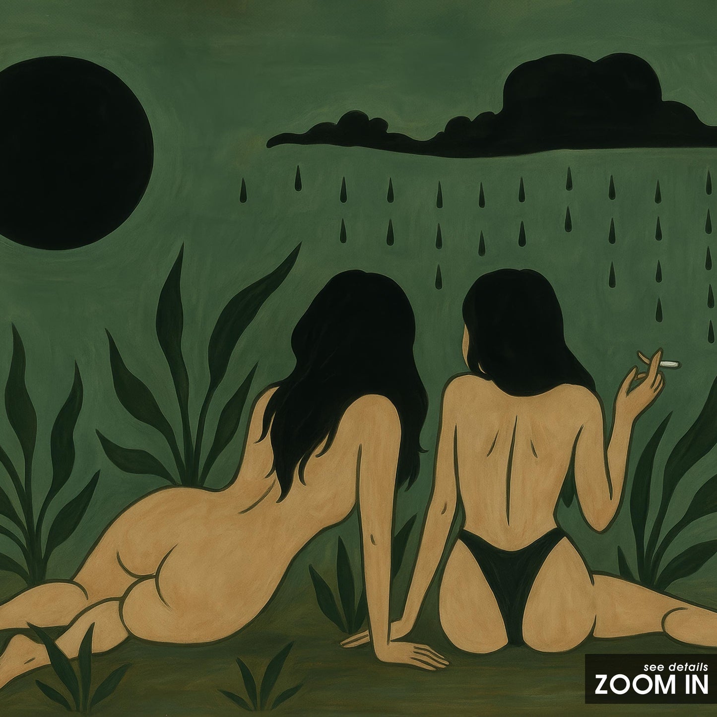 Dark Feminine Art Print – Witchy Wall Decor Featuring Rain & Moon Illustration