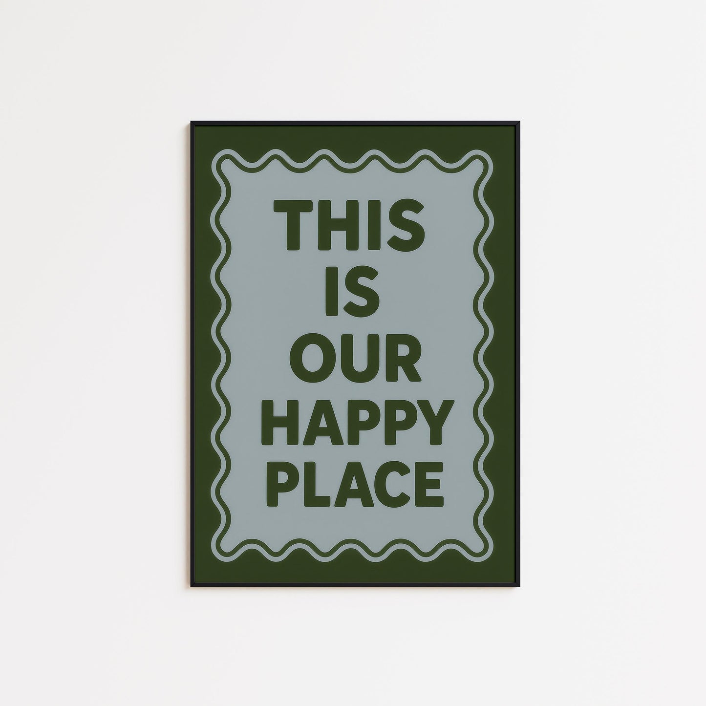 Retro Quote Print – Cozy Happy Place Poster With Wavy Frame Design