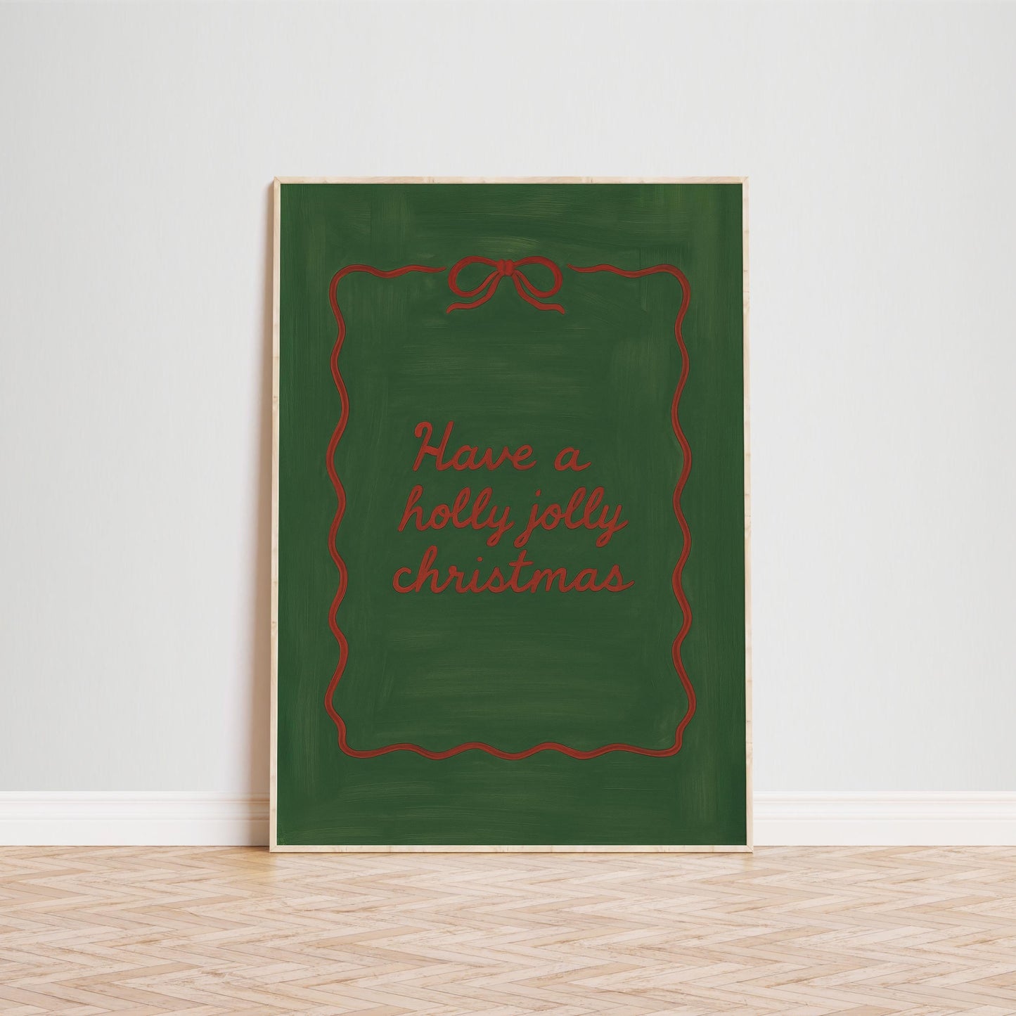 Christmas Wall Art – Retro Green Holiday Poster With Elegant Script Typography