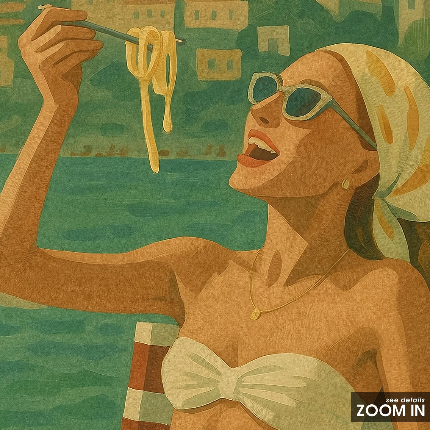 Amalfi Pasta Poster – Retro Italian Summer Art | Coastal Dining Decor Print