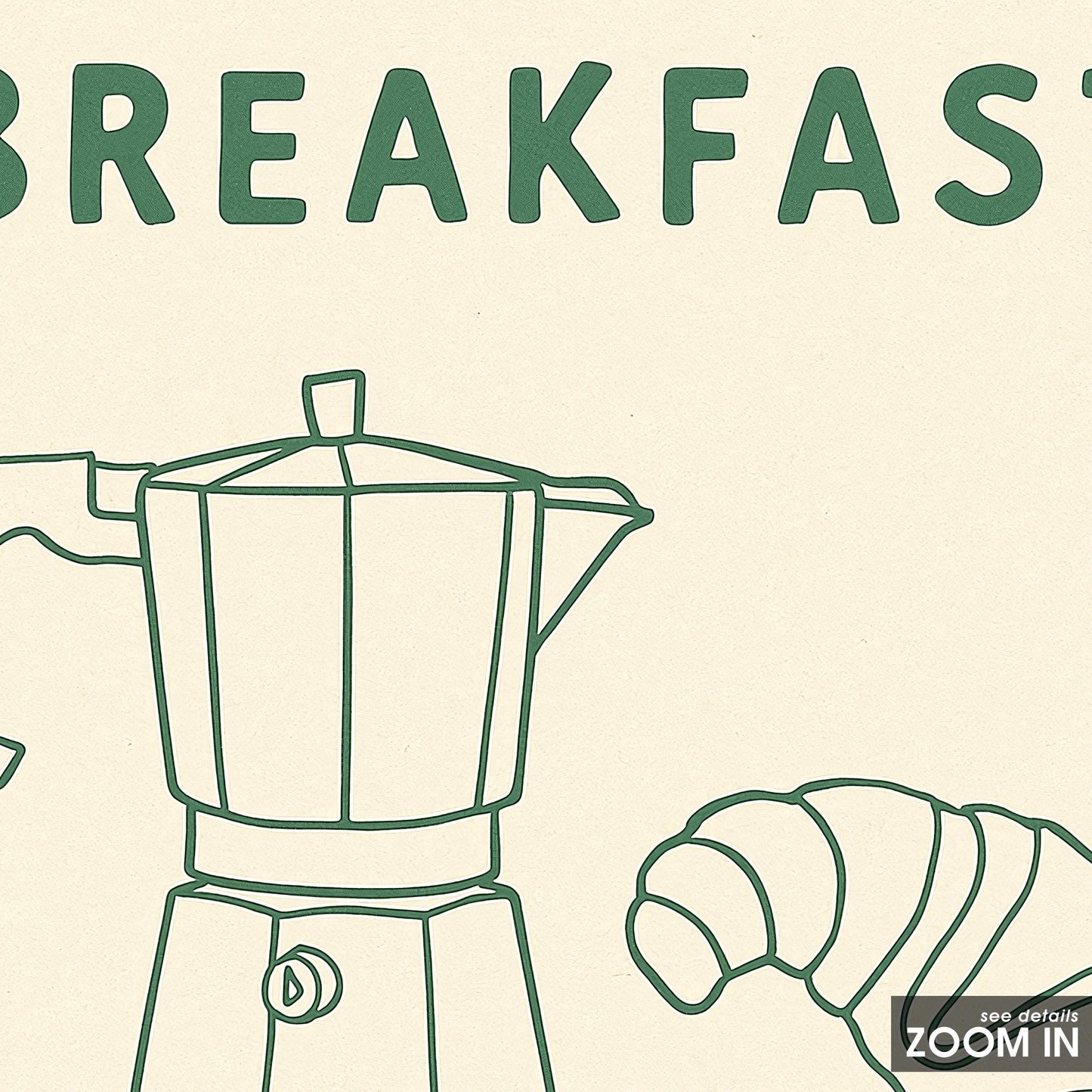 Breakfast Club Poster – Minimalist Kitchen Wall Art, Coffee and Croissant Print