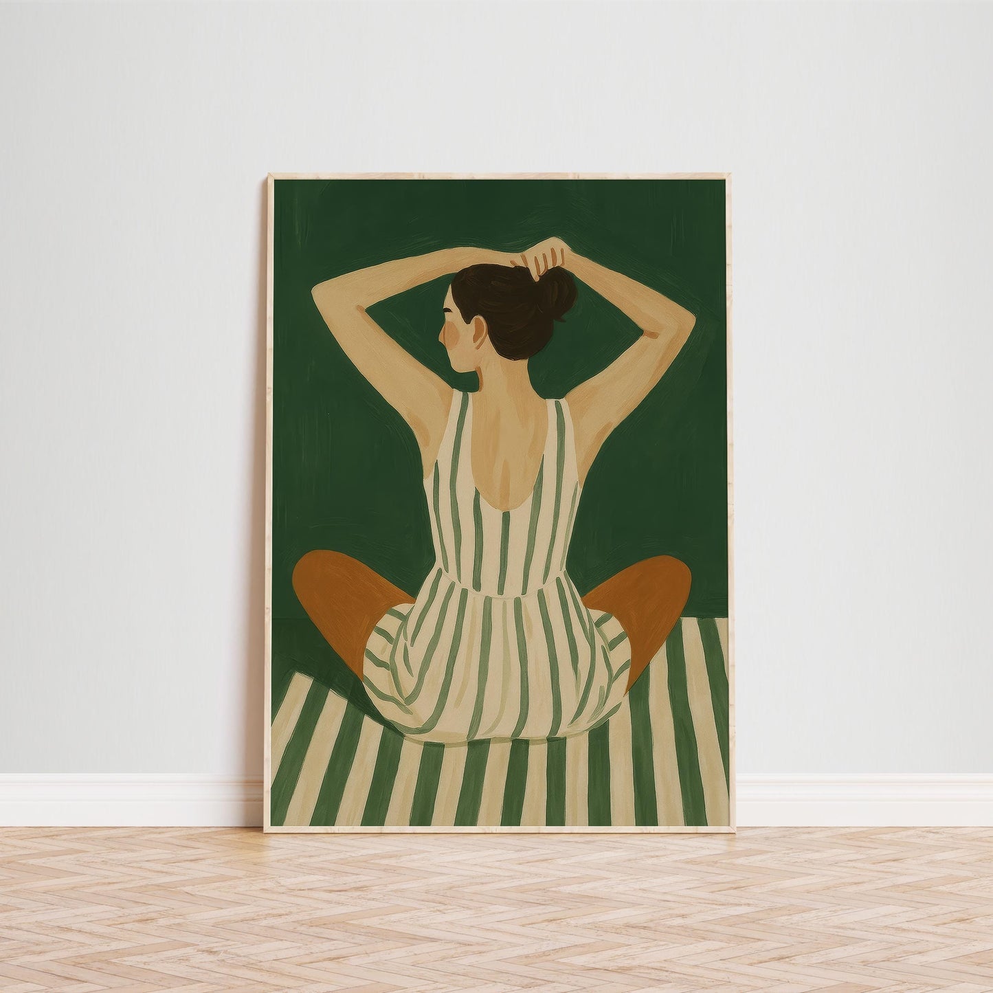 Modern Feminine Wall Art – Minimalist Green Figure Poster | Calming Yoga Decor